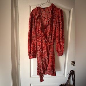 Maje Red and Black Long Sleeve wrap Dress